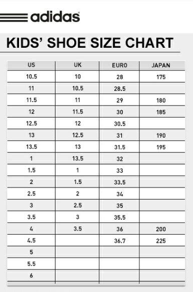 Adidas youth shoes size chart